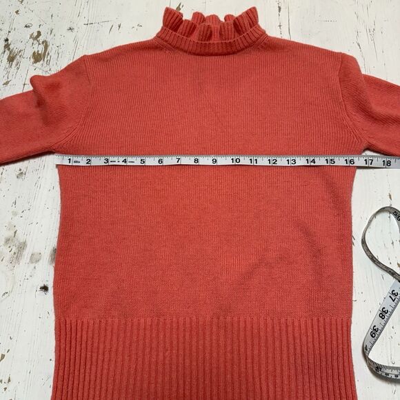 J. Crew Sweater XS Pink Lambswool Blend High Ruffle-Neck Pullover Ribbed Hem - Picture 6 of 11